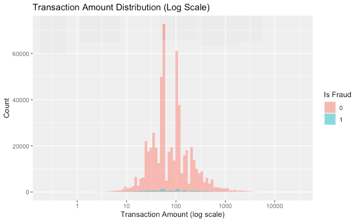 Transaction amount distribution (log scale)